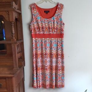 Perceptions Orange and Blue Geometric Midi Dress